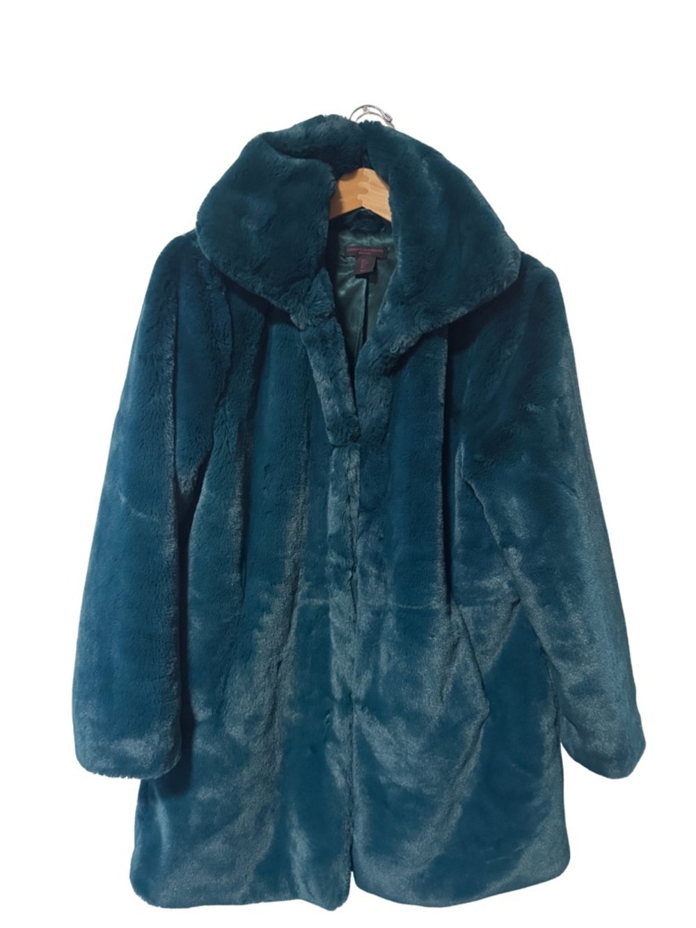 Christian Siriano New York faux fur teal coat
